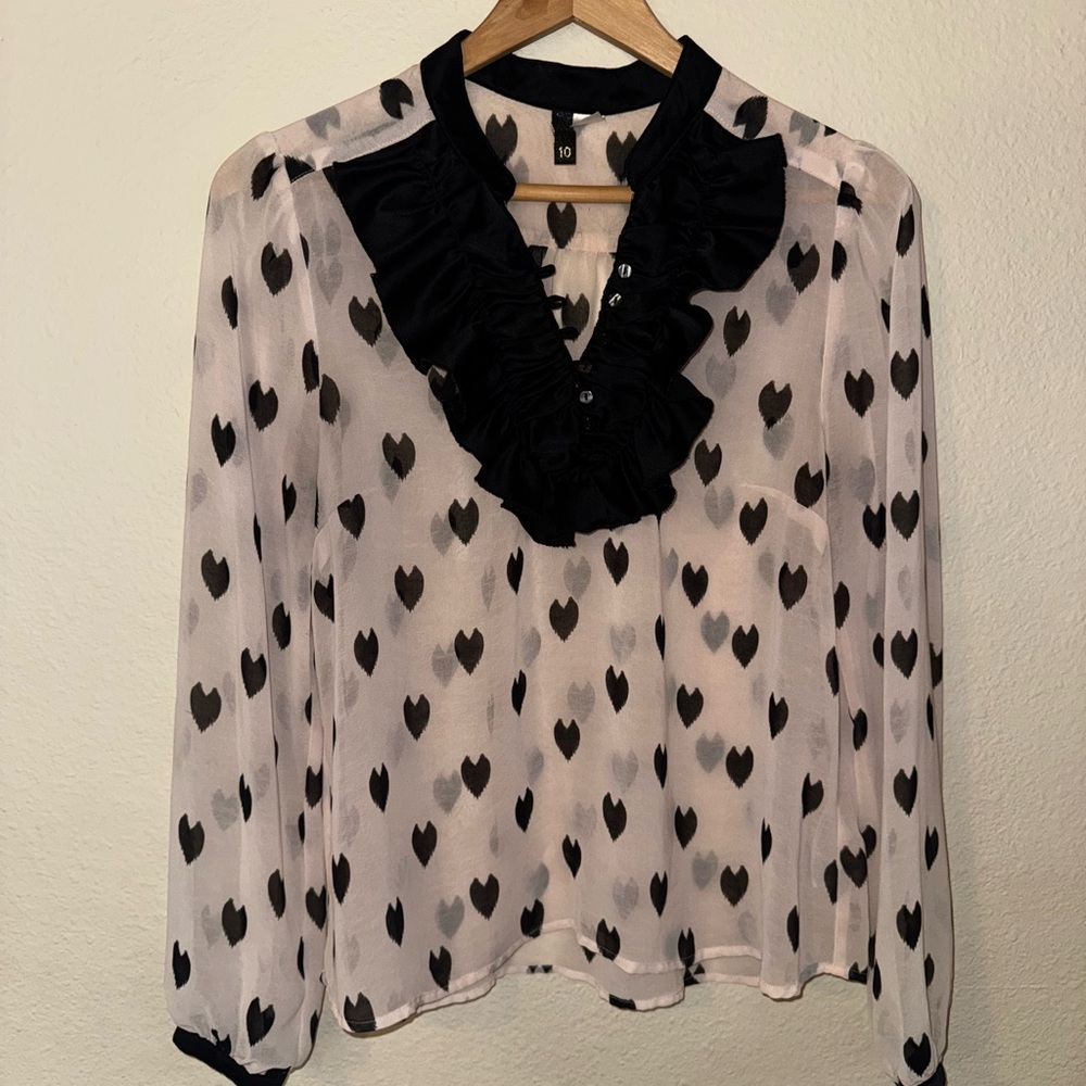 H&M Ruffled Bib Collar Blouse in Black and White